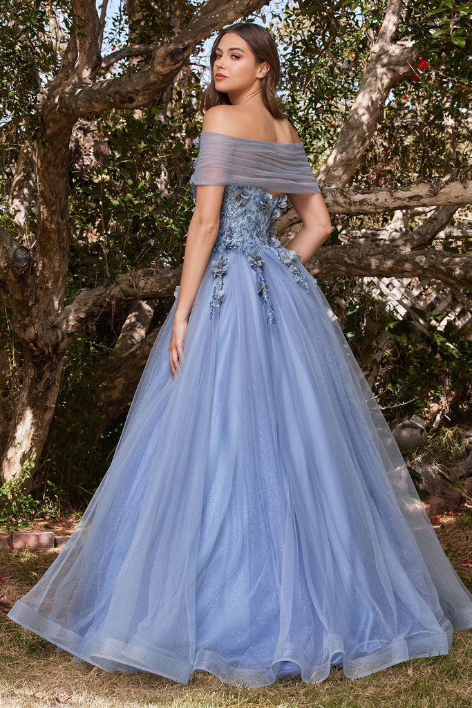 Glitter Tulle Ball Gown w/ Strapless Layer-smcdress