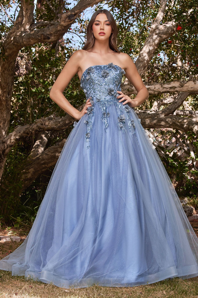 Glitter Tulle Ball Gown w/ Strapless Layer-smcdress