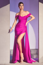 Shimmery Memriad Gown w/ Off Shoulder Bodice & Gloves Sleeves. Perfect for Proms & Red Carpet Events-smcdress