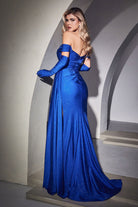 Shimmery Memriad Gown w/ Off Shoulder Bodice & Gloves Sleeves. Perfect for Proms & Red Carpet Events-smcdress