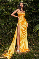 Fitted satin gown, asymmetrical-smcdress