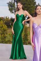 Satin Evening Fluid Dress: Bustier Corset, Halter Neck, Fitted Bodice, Sexy Sesnaul Gown-smcdress