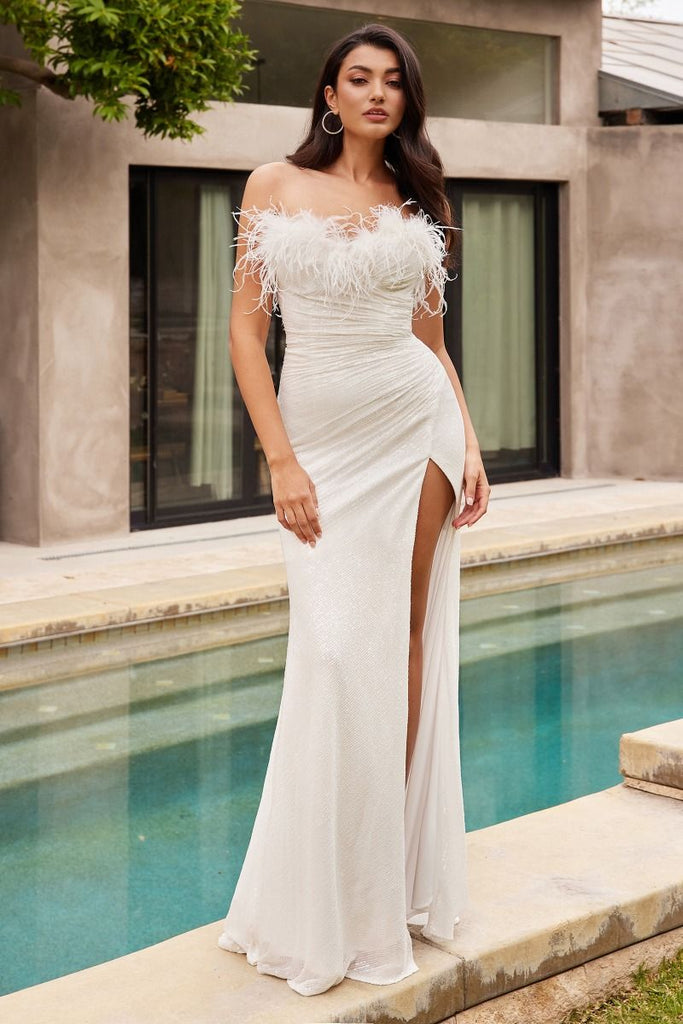 Feather strapless gown alternative