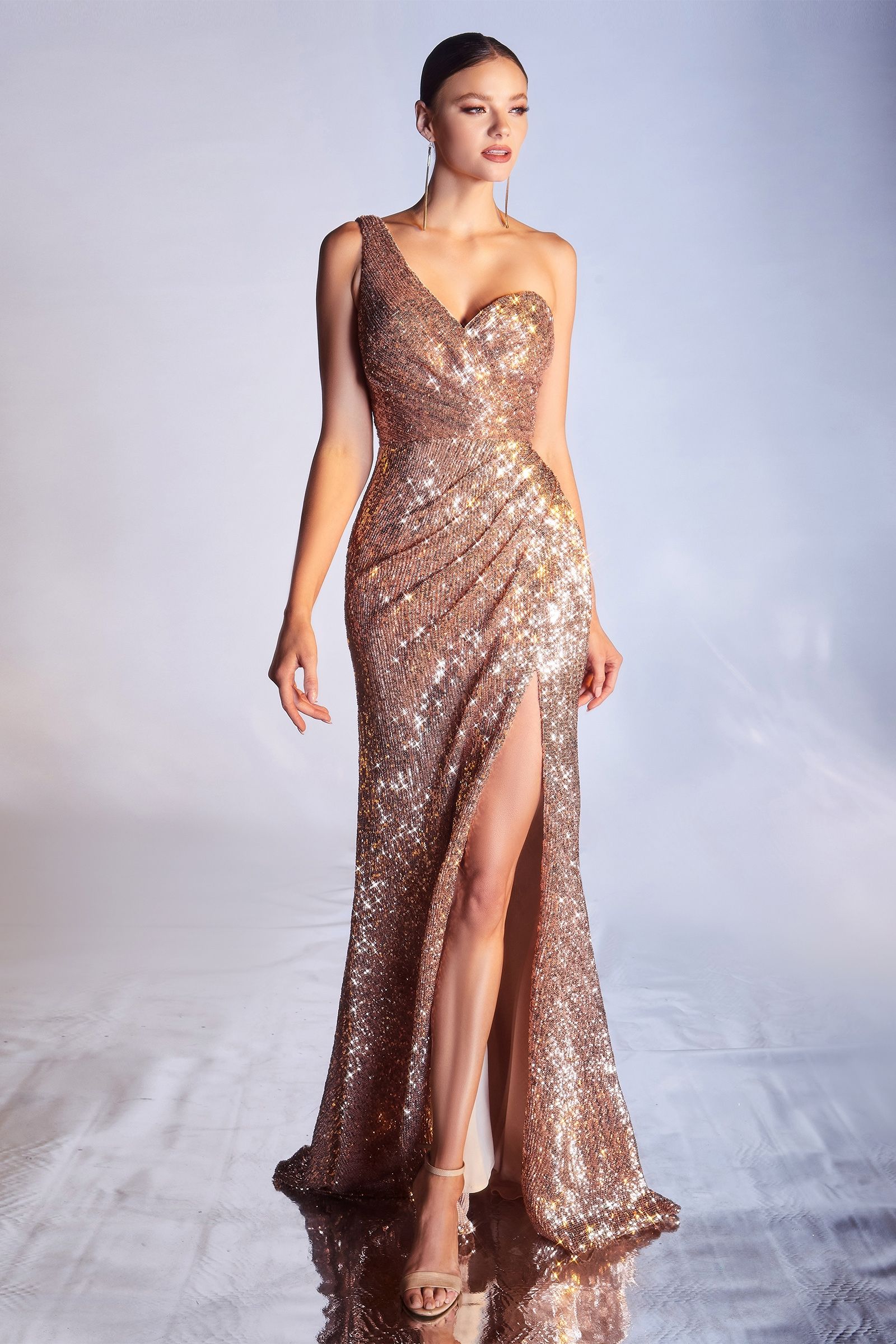 One shoulder rose gold sequin dress best sale