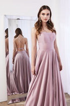 A-line Satin Dress w/ Lace-up Back-smcdress