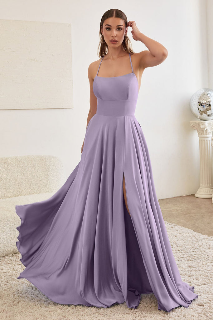 A-line Satin Dress w/ Lace-up Back-smcdress