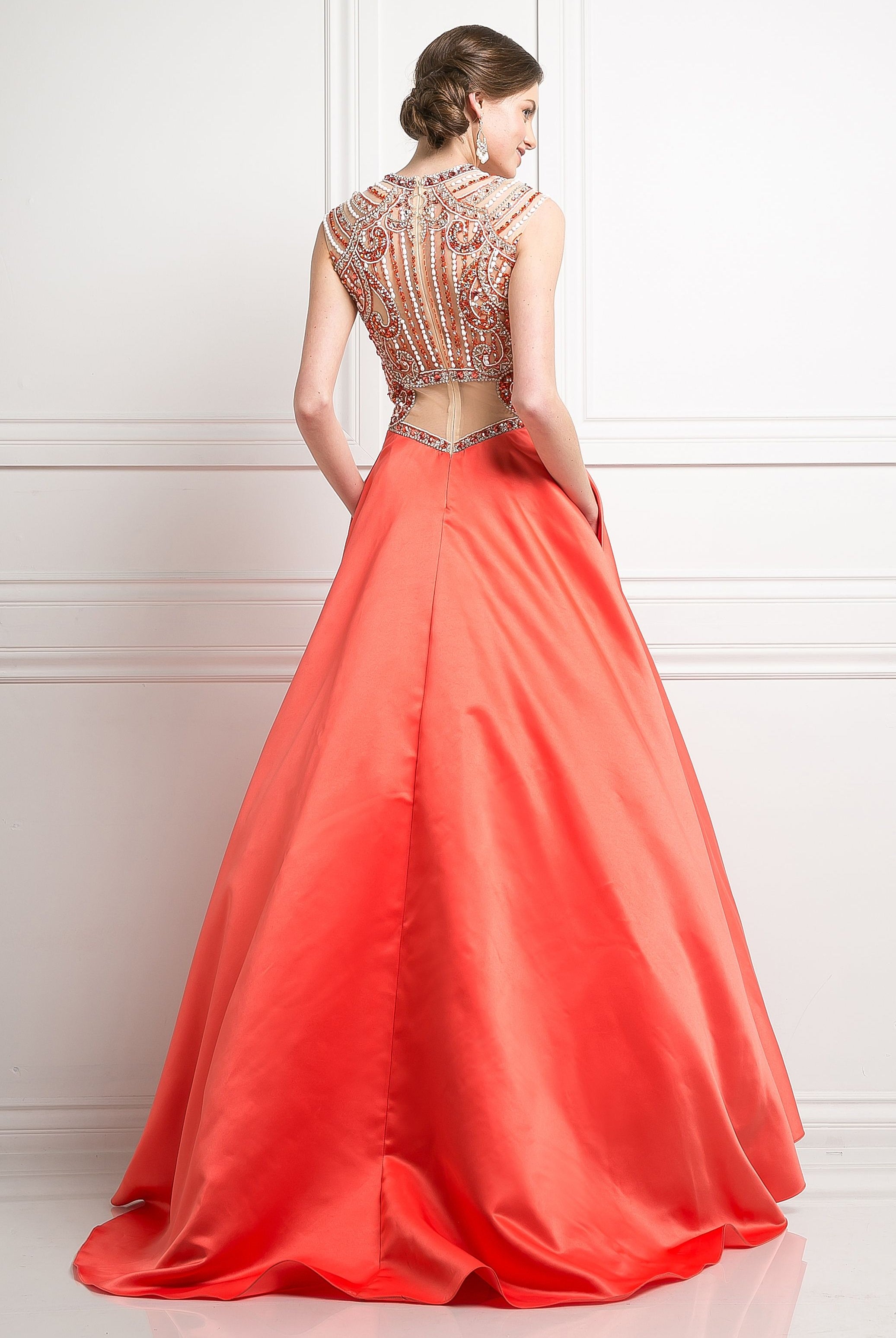 Beaded Bodice Satin Ball Gown-smcdress