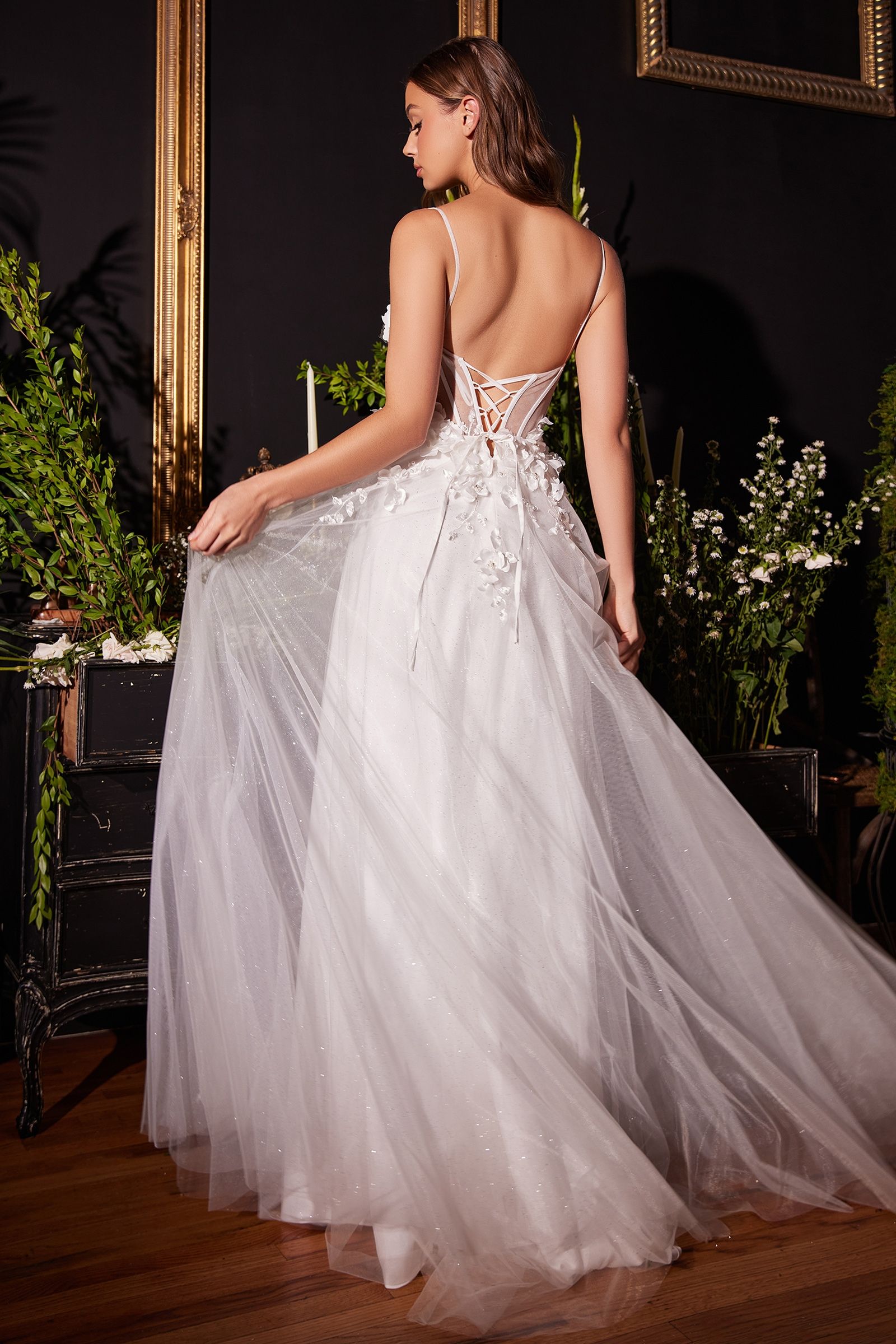 Tulle A-Line Gown with Floral Applique-smcdress