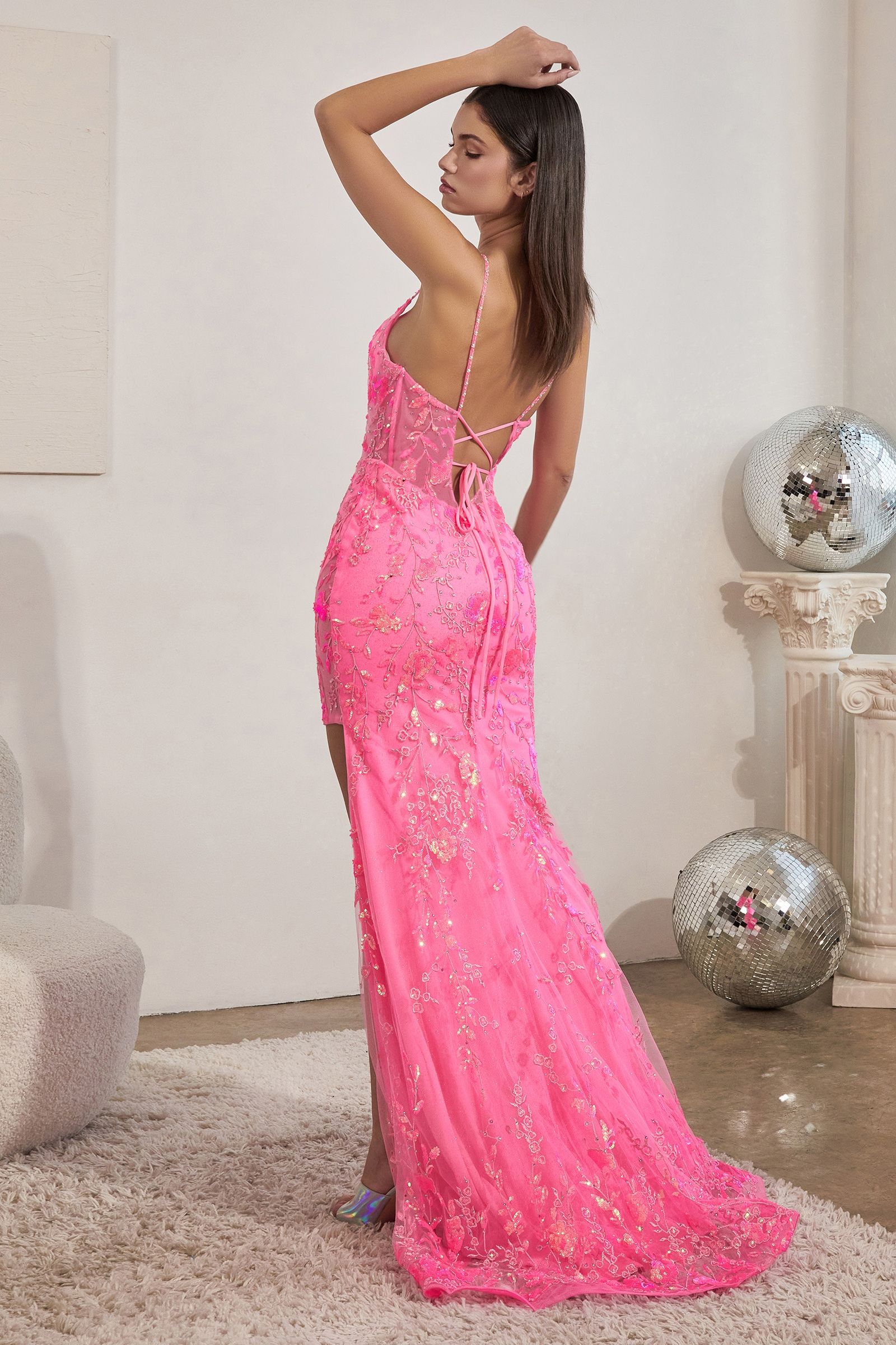 Fitted Gown w/ Neon Sequins-smcdress