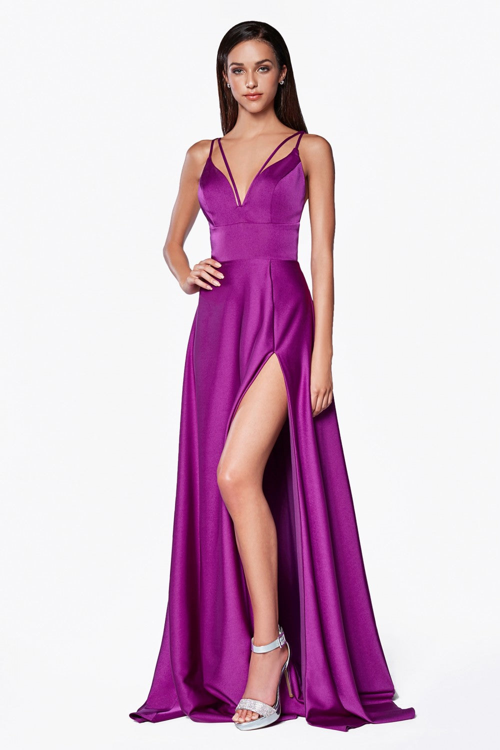Double Criss Cross Straps Reckless High Leg Slit prom gown-smcdress