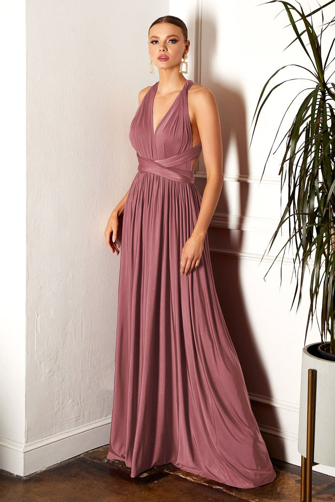 Deep V-neckline open back A-line prom gown-smcdress