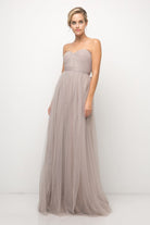 Tulle Adjustable Straps Open Back Long Bridesmaid Gown-smcdress