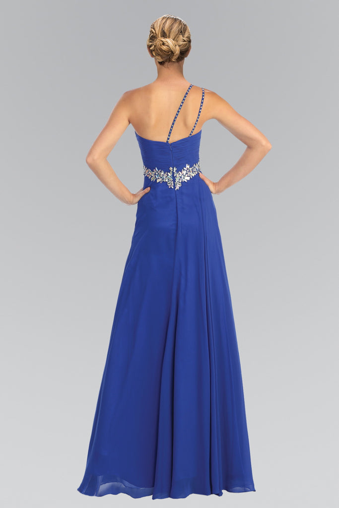 Empire One Shoulder Chiffon Long Dress Accented-smcdress