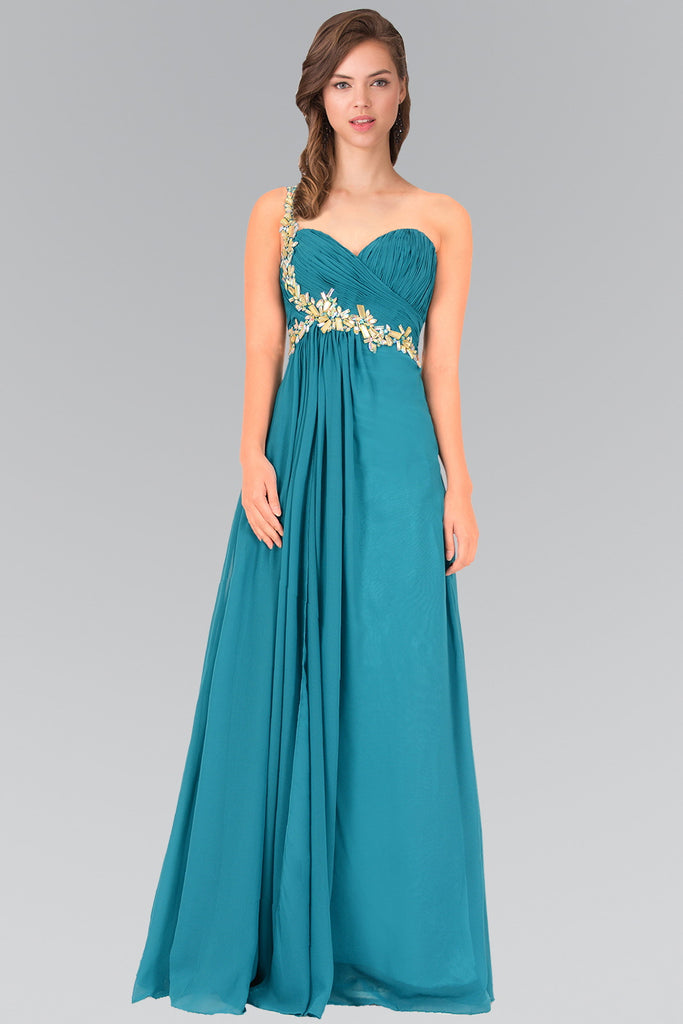 Empire One Shoulder Chiffon Long Dress Accented-smcdress