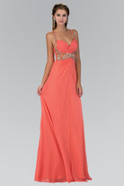 Jewel Embellished Chiffon Long Dress with Ruched Bodice-smcdress