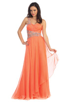 One Shoulder Jewel Embellished Chiffon Long Dress-smcdress