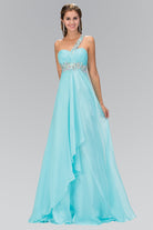 One Shoulder Chiffon Long Dress Accented with Jewel-smcdress