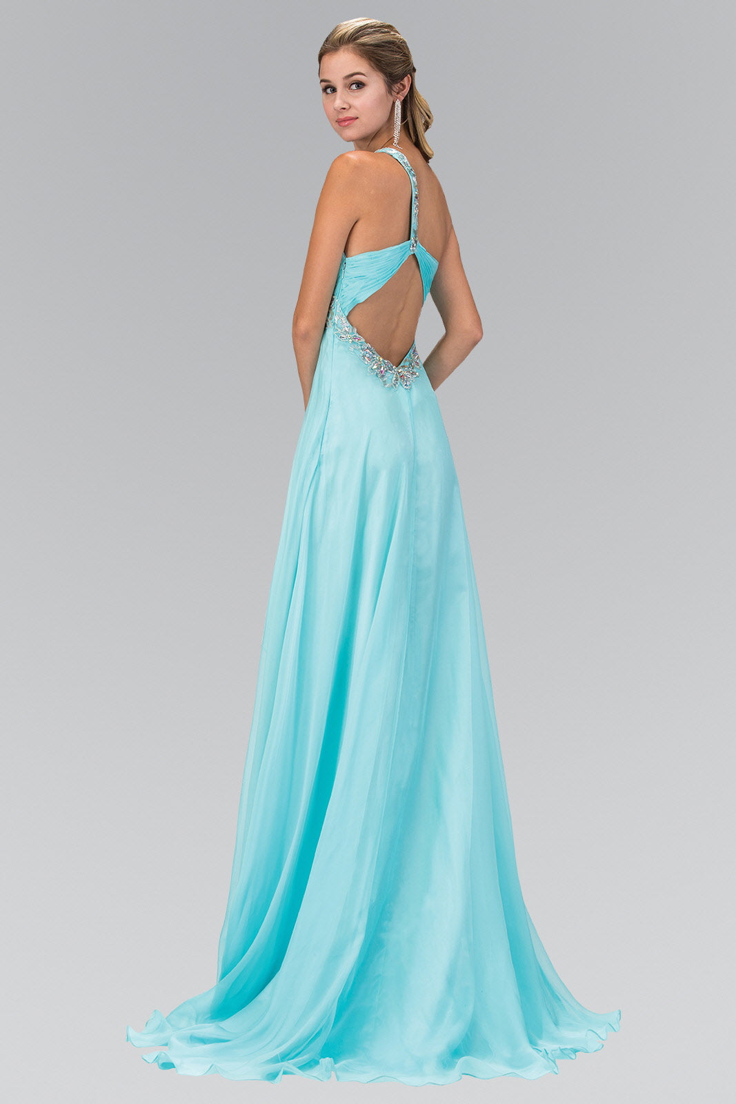 One Shoulder Chiffon Long Dress Accented with Jewel-smcdress