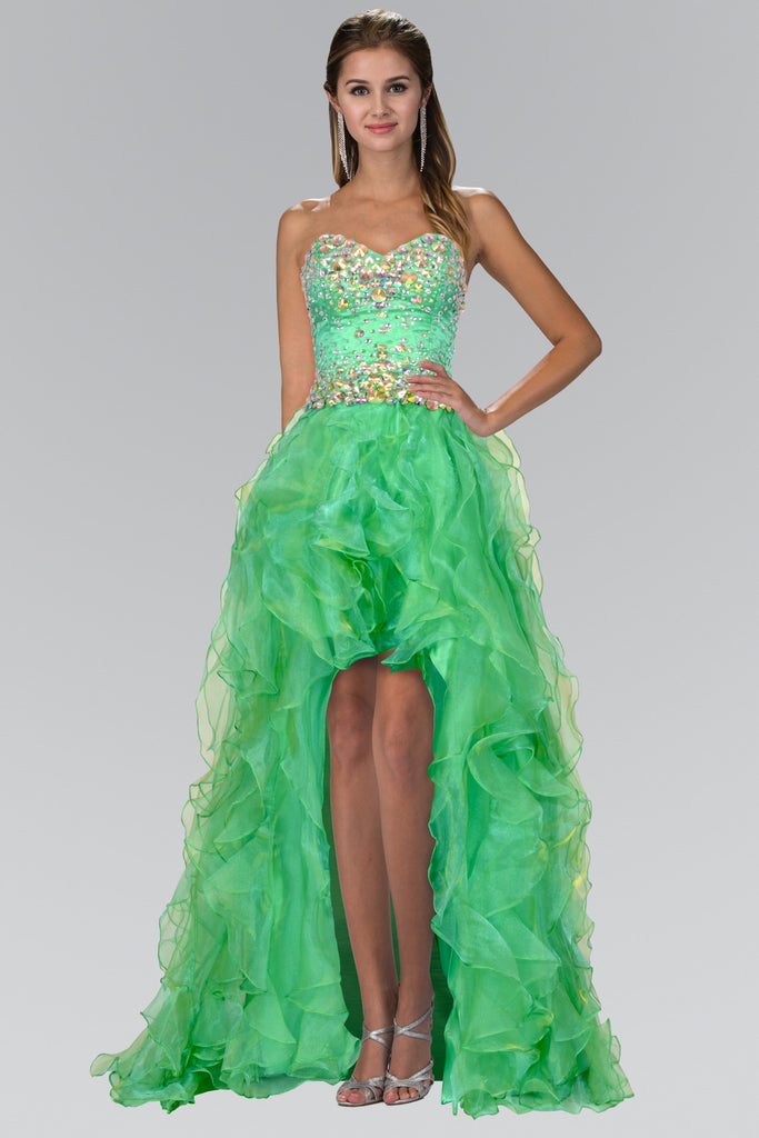 Organza High-Low Dress with Jeweled Sweetheart Bodice-smcdress