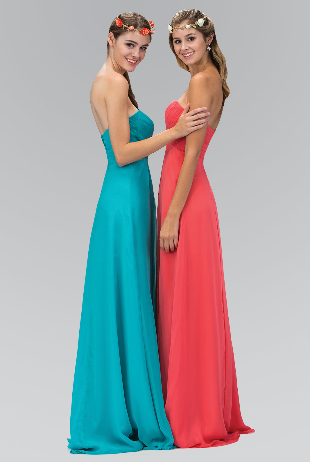 Strapless Chiffon Long Dress with Pleated Bodice-smcdress