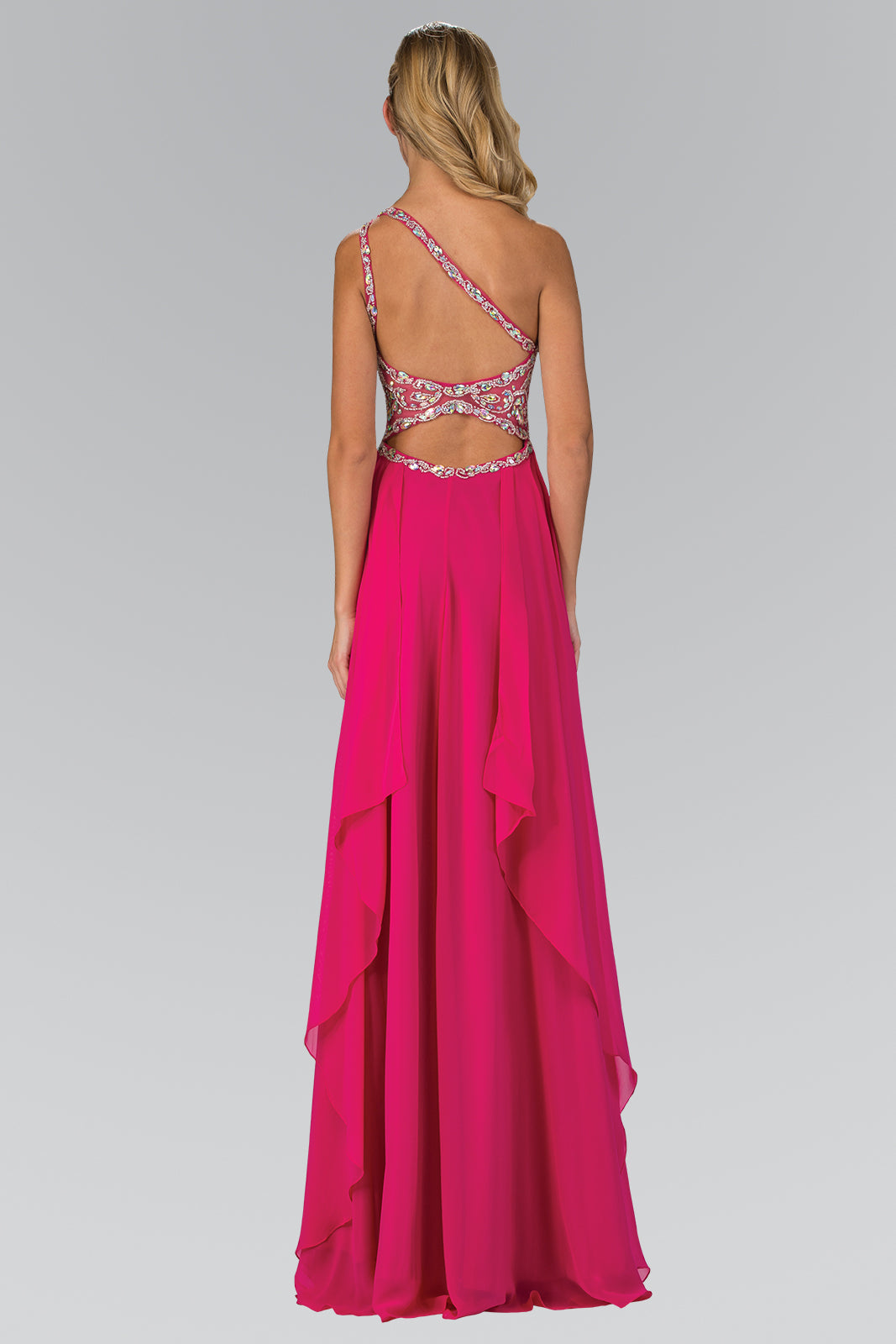 One Shoulder Dress with Bead and Jewel Embellished Bodice-smcdress