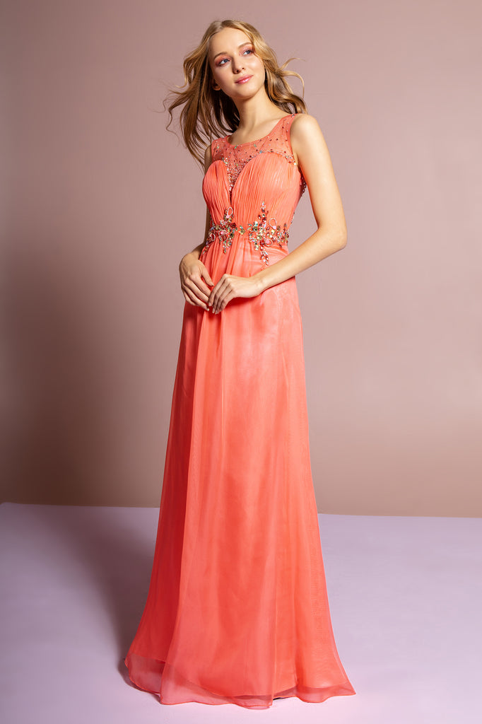 Long Dress with Jeweled Neckline and Waist-smcdress