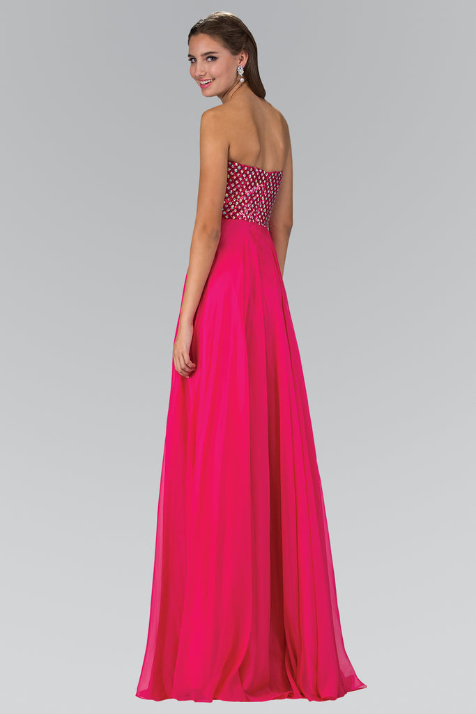 Strapless Chiffon Floor Length Dress Accented with Jewel-smcdress