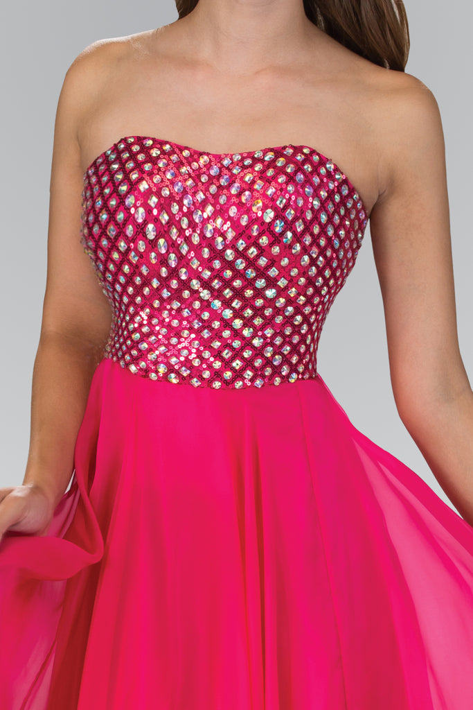Strapless Chiffon Floor Length Dress Accented with Jewel-smcdress