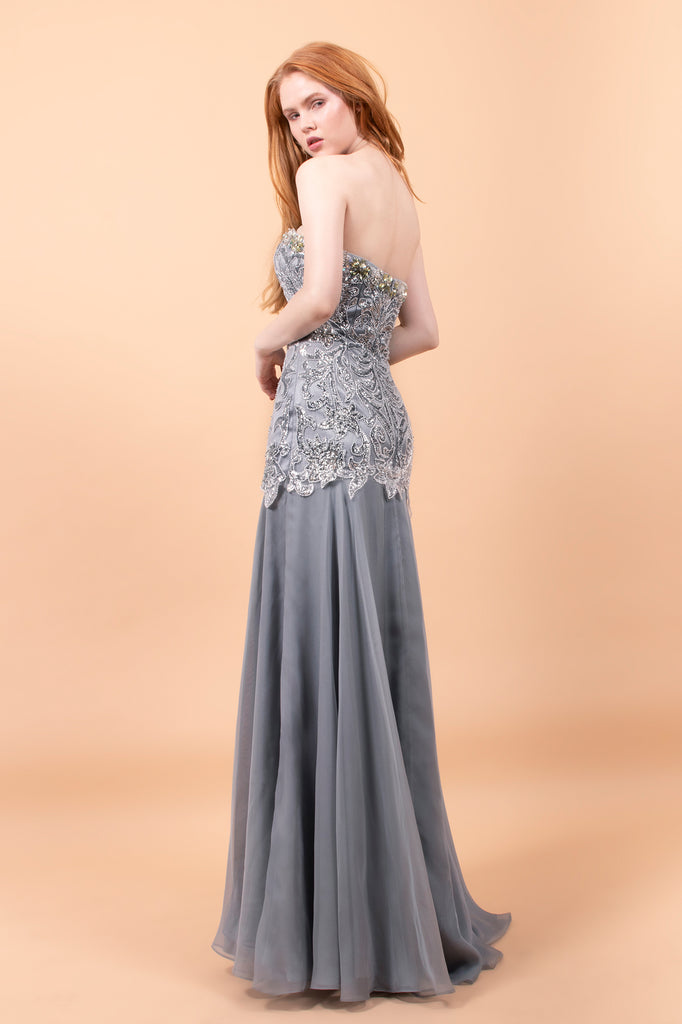 Strapless Chiffon Long Dress with Side Slit-smcdress