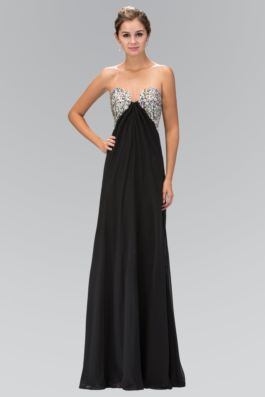 Strapless Open Back Chiffon Long Dress with Jewel Embellished Bust-smcdress