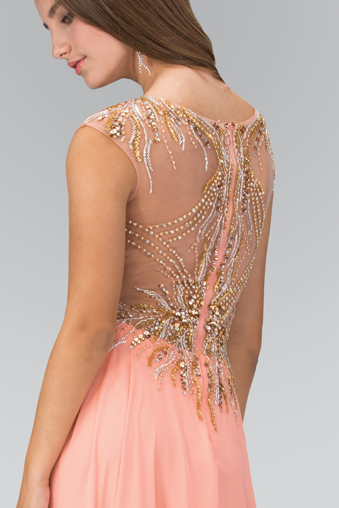 Floor Length Dress with Sheer Back and Bead Embellished Bodice-smcdress
