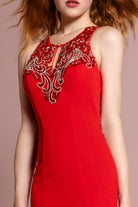 Floor Length Rome Jersey Dress with Jewel Emblished Neckline-smcdress