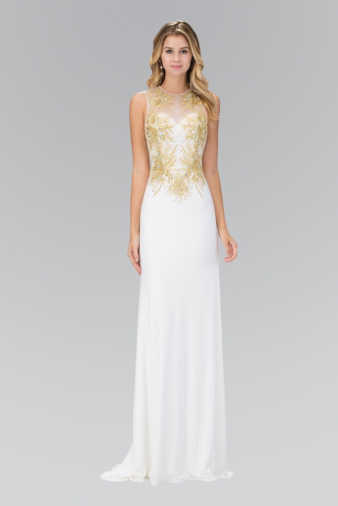 Floor Length Dress with Lace Embroidered Back and Bodice-smcdress