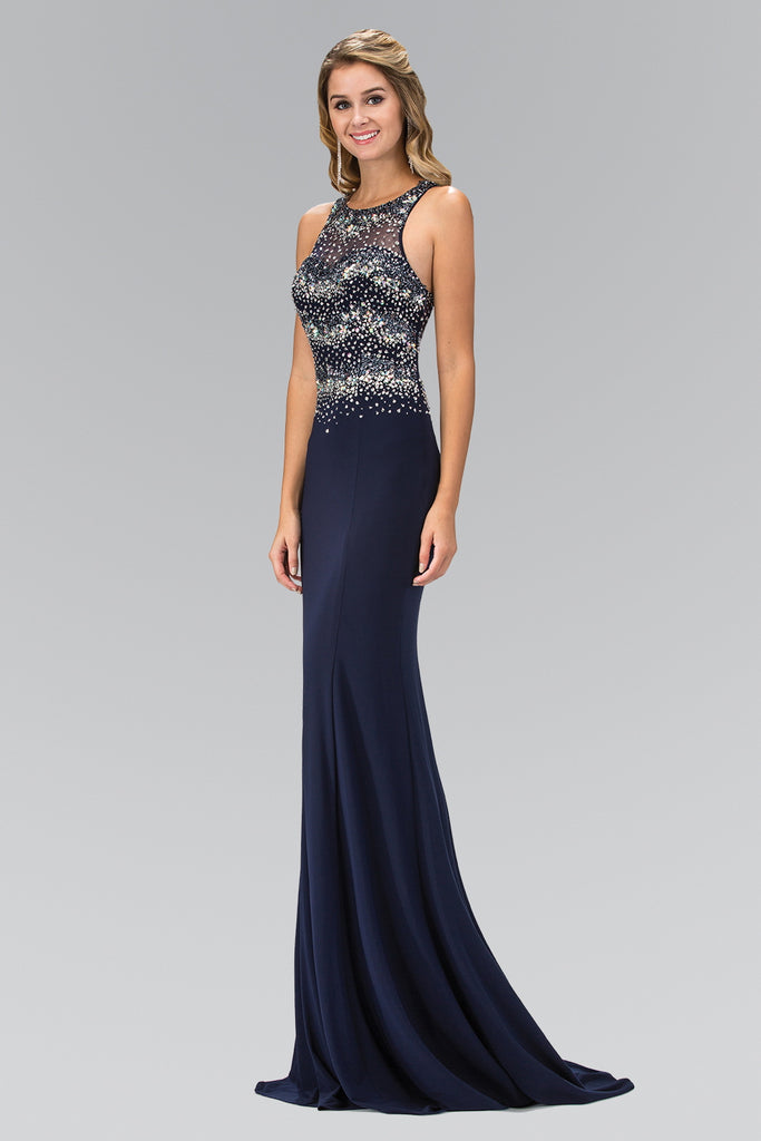 Jewel Embellished Open Back Floor Length Dress-smcdress