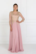 Lace Embellished Floor Length Dress with Sheer Sleeve-smcdress