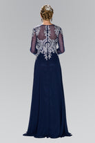 Lace Embellished Floor Length Dress with Sheer Sleeve-smcdress