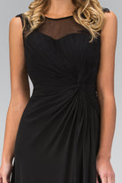 Ruched Floor Length Dress with Illusion Neckline and Sheer Back-smcdress
