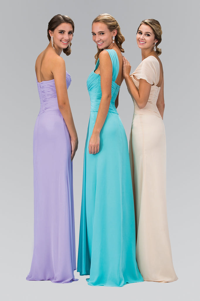One Shoulder Ruched Long Dress with Sweetheart Neckline-smcdress