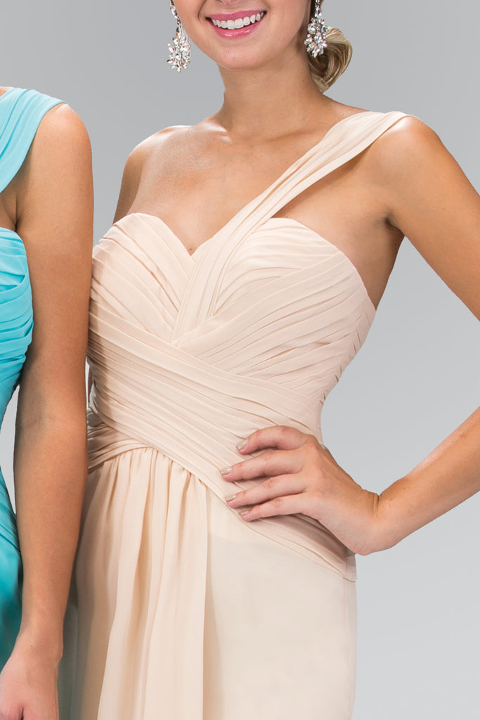 One Shoulder Ruched Long Dress with Sweetheart Neckline-smcdress