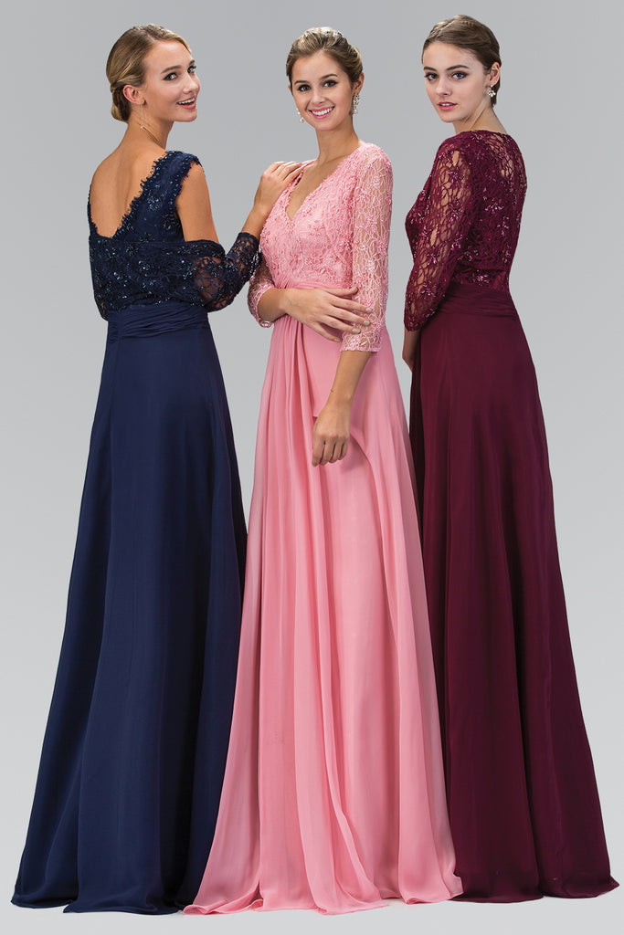 V-Neck Floor Length Dress with Long Sleeve Lace Bolero Cardigan-smcdress