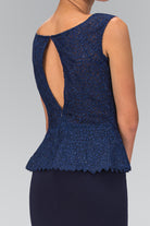 Peplum Floor Length Jersey Dress with Lace Bodice-smcdress