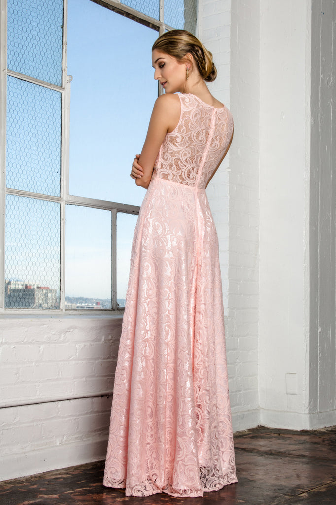 Floor Length Sleeveless Lace Dress-smcdress