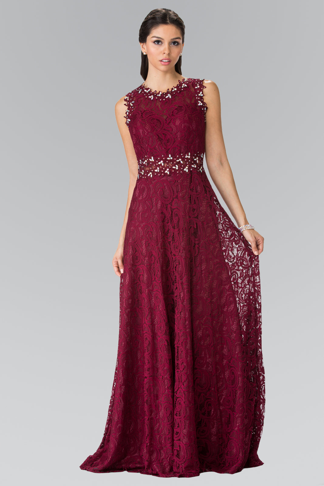 Floor Length Sleeveless Lace Dress-smcdress
