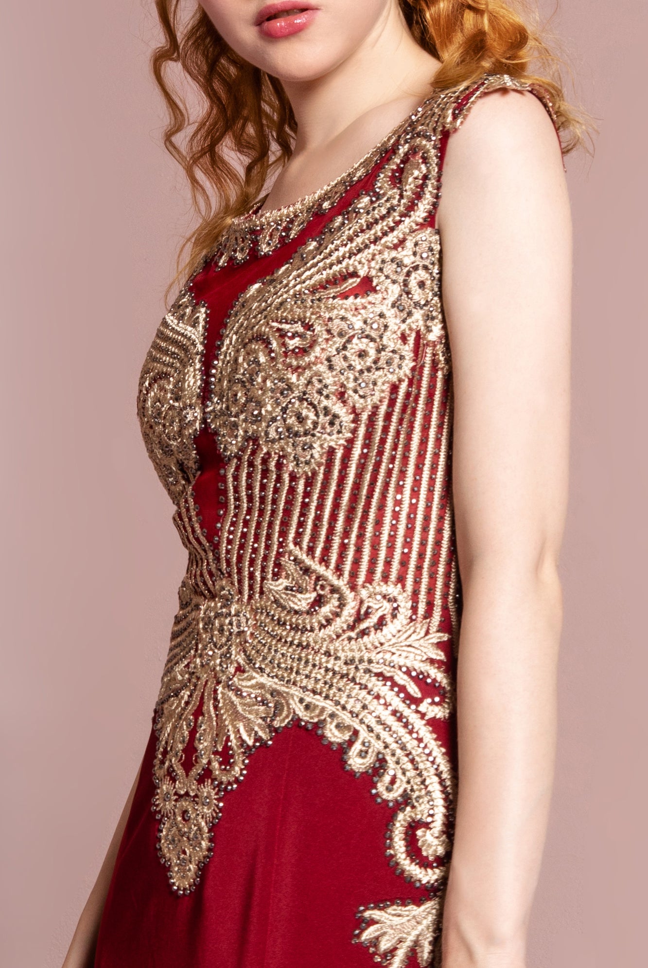 Jewel Embellished Embroidery Jersey Long Dress-smcdress
