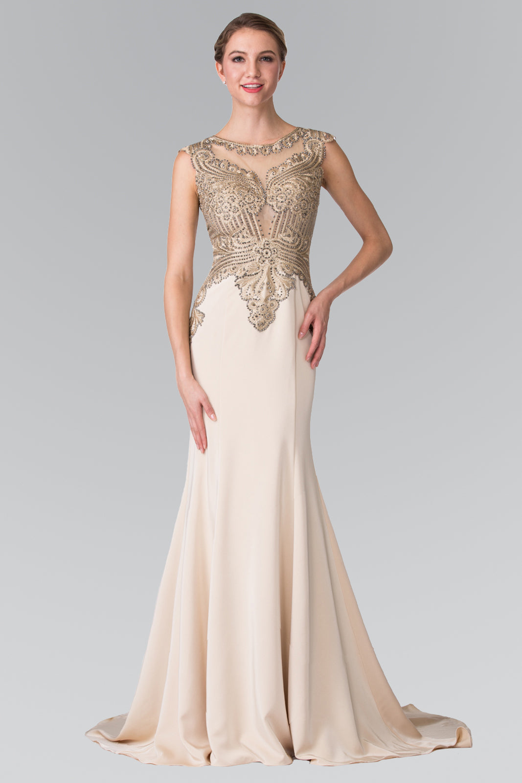 Jewel Embellished Embroidery Jersey Long Dress-smcdress