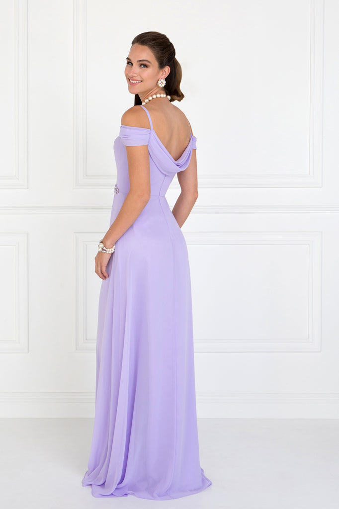 Chiffon Ruched A-Line Long Dress-smcdress