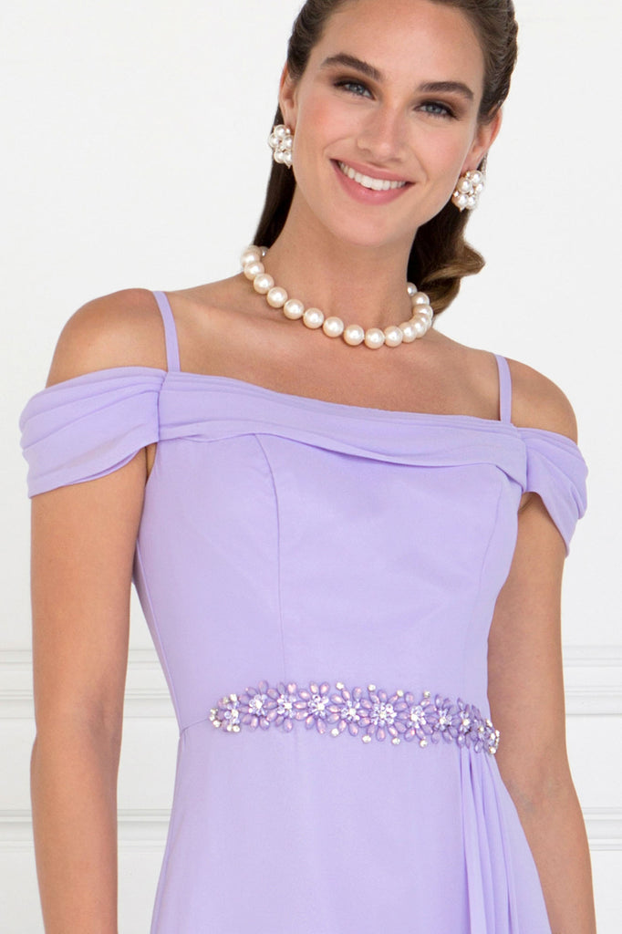 Chiffon Ruched A-Line Long Dress-smcdress