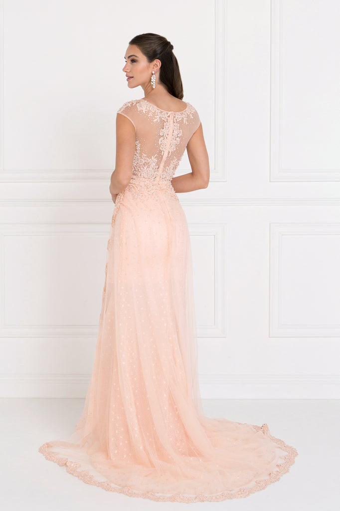 Lace A-Line Long Dress with Tulle Overlay-smcdress