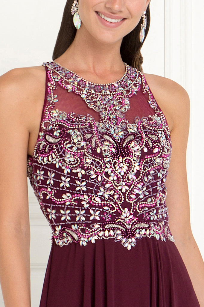 Chiffon A-Line Long Dress with Beads-smcdress