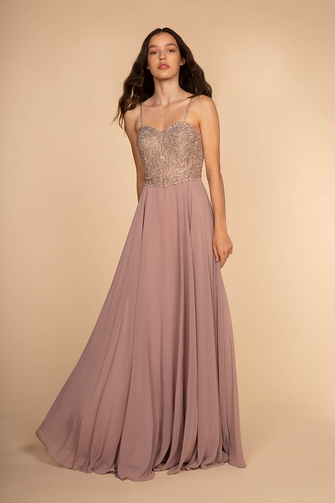 Chiffon Long Dress with Jewels Embellished-smcdress